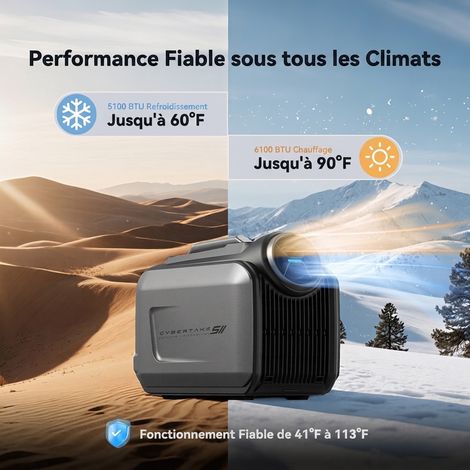Climatiseur portable réversible silencieux 5100 BTU froid / 6100 BTU chaud, pour camping-car, tente et bateau, 4 modes, 3 réglages, faible consommation (1 kWh/8 h)
