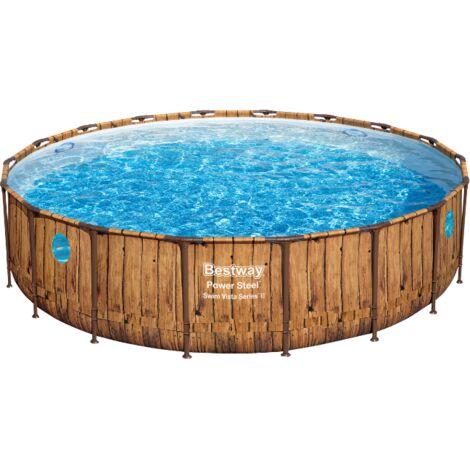 Piscine hors sol Bestway  tubulaire ronde Bestway Power Steel Swim Vista 549 x 122 cm décor bois