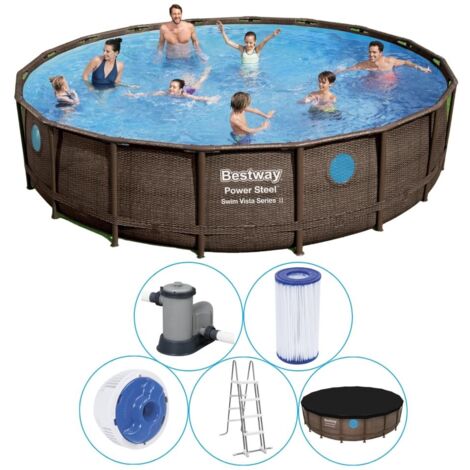 Piscine hors sol Bestway  tubulaire ronde Bestway Power Steel Swim Vista 549 x 122 cm décor bois