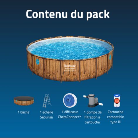 Piscine hors sol Bestway  tubulaire ronde Bestway Power Steel Swim Vista 549 x 122 cm décor bois