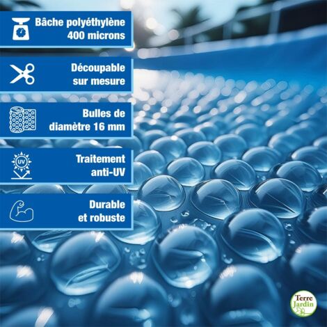 Terre Jardin – Bâche de piscine rectangulaire 10 x 5 m – Épaisseur 400 microns – Protection anti-UV – Conserve la chaleur – Bâche redécoupable