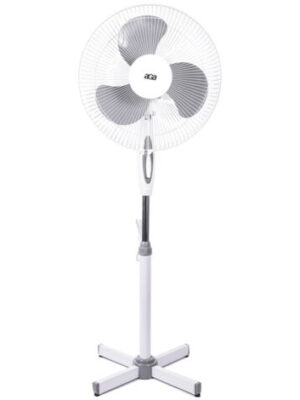 Aga24 – Ventilateur sur pied 43 cm – Puissance 45 W – 3 vitesses – Niveau sonore 57 dB(A) – Hauteur réglable 90-130 cm – Design blanc