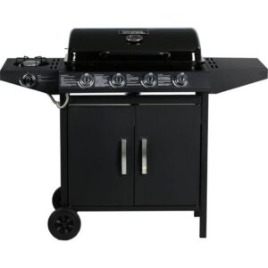 Habitat Et Jardin – Barbecue à gaz 5 brûleurs 9.6 kW + 1 latéral 3.3 kW – Surface de cuisson 64 x 37 cm – Structure acier – Thermomètre intégré