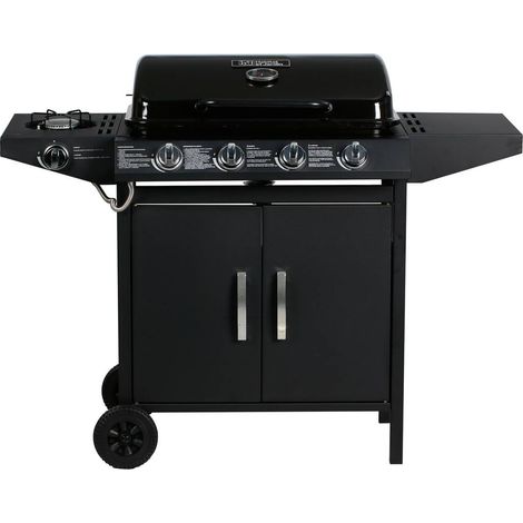 Habitat Et Jardin – Barbecue à gaz 5 brûleurs 9.6 kW + 1 latéral 3.3 kW – Surface de cuisson 64 x 37 cm – Structure acier – Thermomètre intégré