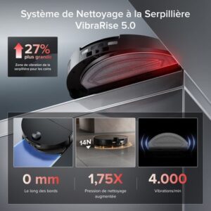 Roborock Saros 20 Sonic Aspiratetur Robot 36 000 Pa Lavage à l’eau chaude 100 °C VibraRise 5.0 Châssis AdaptiLift 3.0 hauteur 7,95 cm FlexiArm Noir