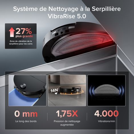 Roborock Saros 20 Sonic Aspiratetur Robot 36 000 Pa Lavage à l’eau chaude 100 °C VibraRise 5.0 Châssis AdaptiLift 3.0 hauteur 7,95 cm FlexiArm Noir