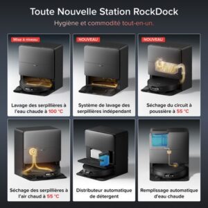 Roborock Saros 20 Sonic Aspiratetur Robot 36 000 Pa Lavage à l’eau chaude 100 °C VibraRise 5.0 Châssis AdaptiLift 3.0 hauteur 7,95 cm FlexiArm Noir