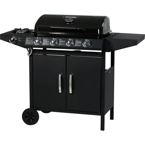 Habitat Et Jardin – Barbecue à gaz 5 brûleurs 9.6 kW + 1 latéral 3.3 kW – Surface de cuisson 64 x 37 cm – Structure acier – Thermomètre intégré
