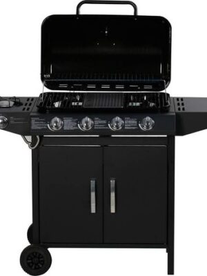Habitat Et Jardin – Barbecue à gaz 5 brûleurs 9.6 kW + 1 latéral 3.3 kW – Surface de cuisson 64 x 37 cm – Structure acier – Thermomètre intégré