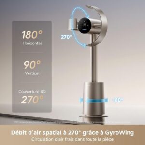 Dreame – Ventilateur colonne sans pales MF10 – Débit d’air spatial 270° – Technologie TempSync pour ajustement automatique – Filtre lavable