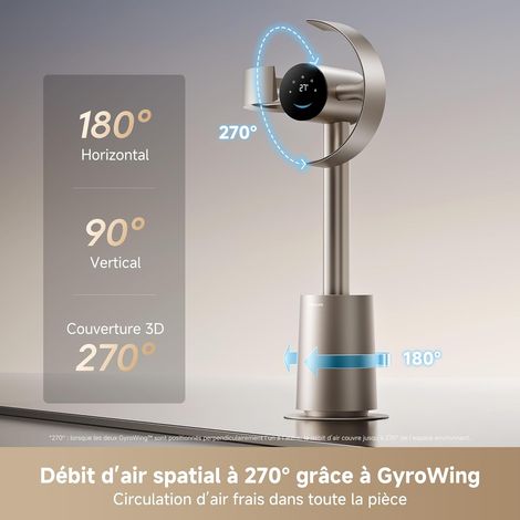 Dreame – Ventilateur colonne sans pales MF10 – Débit d’air spatial 270° – Technologie TempSync pour ajustement automatique – Filtre lavable