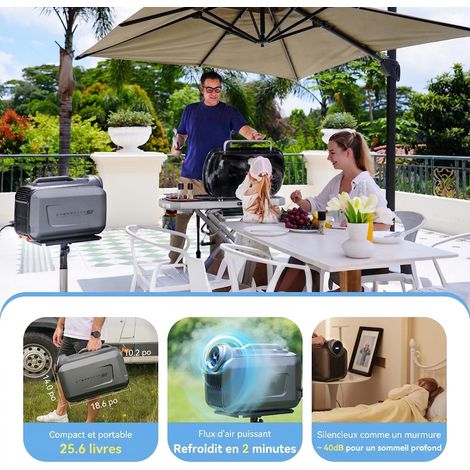 Climatiseur portable réversible silencieux 5100 BTU froid / 6100 BTU chaud, pour camping-car, tente et bateau, 4 modes, 3 réglages, faible consommation (1 kWh/8 h)