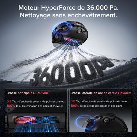 Roborock Saros 20 Sonic Aspiratetur Robot 36 000 Pa Lavage à l’eau chaude 100 °C VibraRise 5.0 Châssis AdaptiLift 3.0 hauteur 7,95 cm FlexiArm Noir